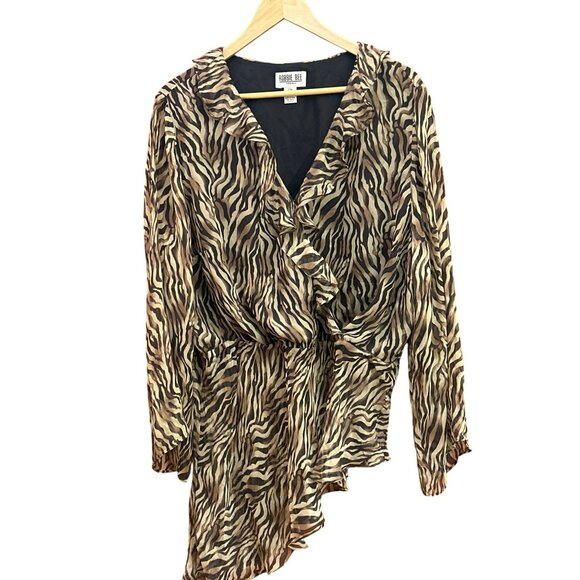 Vintage Robbie Bee Zebra Print Asymmetrical Wrap Sheer Silk Blouse 20W Y2K Rare - Picture 1 of 4